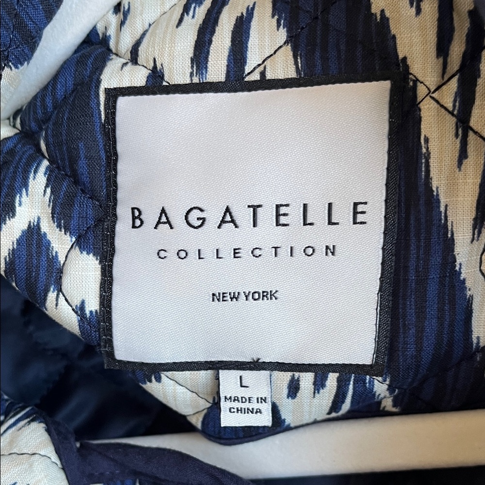Bagatelle Navy Ivory Ikat Print Quilted Cotton Utility Jacket Coat Size L - Picture 9 of 11